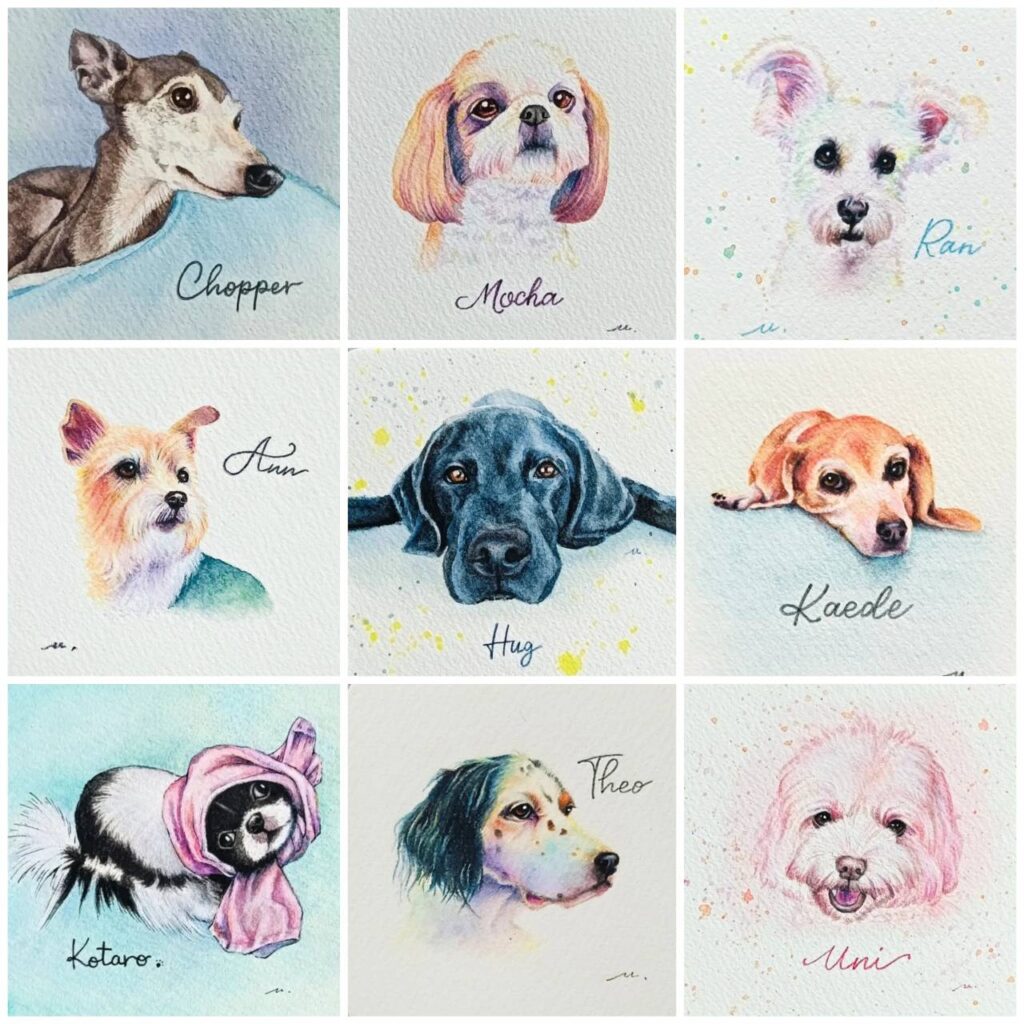 色鉛筆画 犬の似顔絵 水彩色鉛筆
